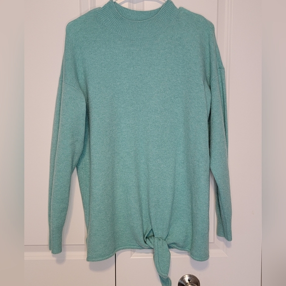 LOFT PLUS Women's Soft Mock Neck Tiffany Blue/Teal Tie Hem Sweater - 14 - Picture 4 of 13